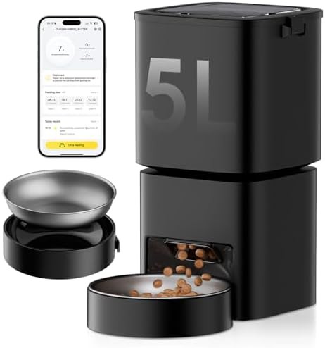 Five liter remote pet feeder with portion control