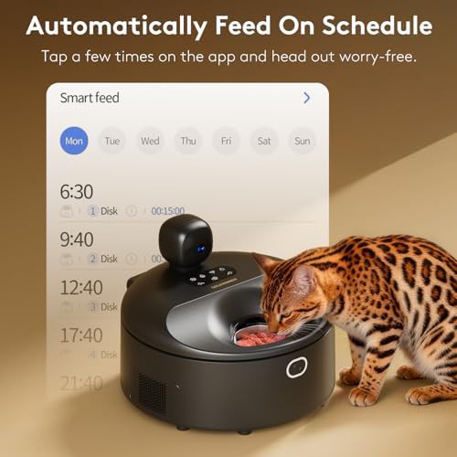 Black five meal wet food feeder with camera — photo 4