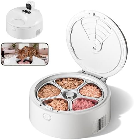 Refrigerated white wet food dispenser with camera