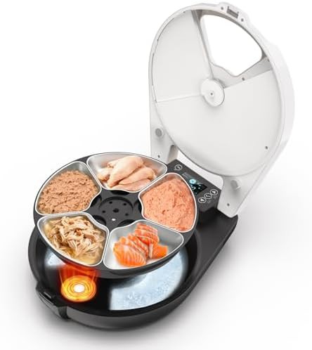Indoor refrigerated five meal wet food dispenser