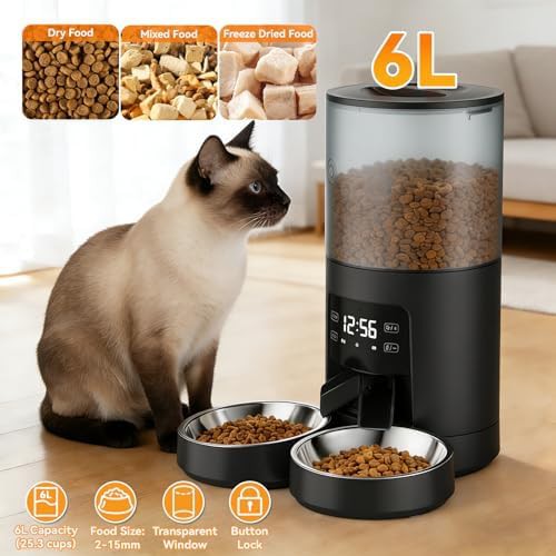 Black six liter feeder for two pets — photo 3